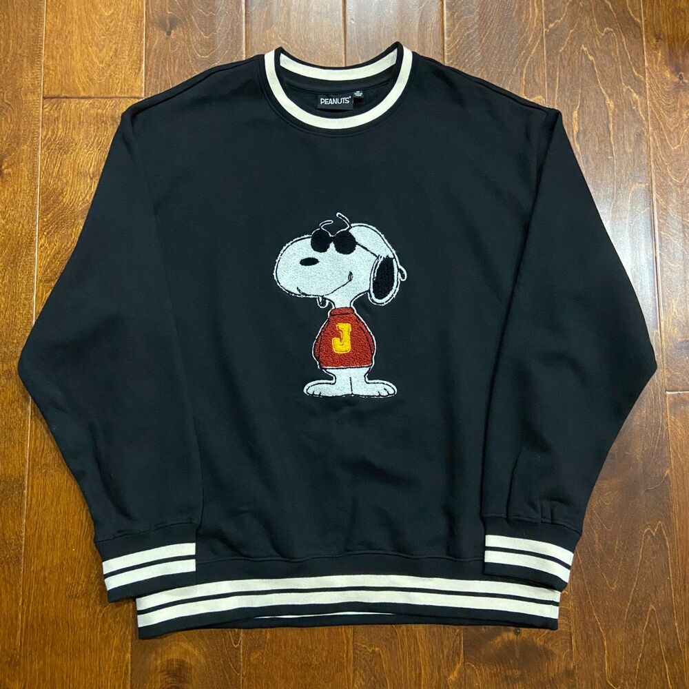 Joe Cool x Peanuts Chenille Snoopy Crewneck Sweatshirt Black Men's Size Medium - Picture 3 of 8
